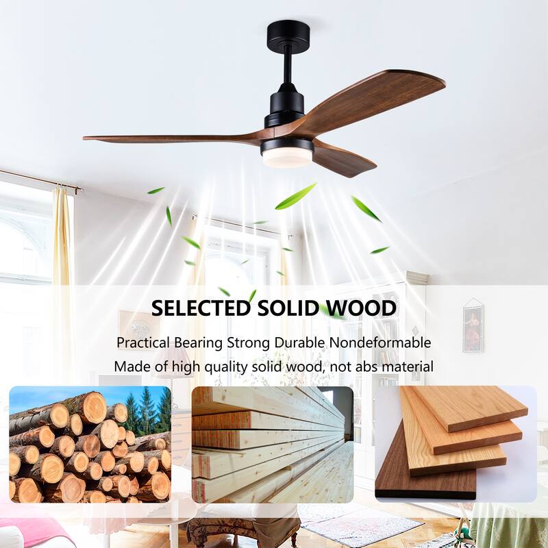 52" Ceiling Fan w/ Light 3 Solid Wood Blades Remote Control Reversible DC Motor