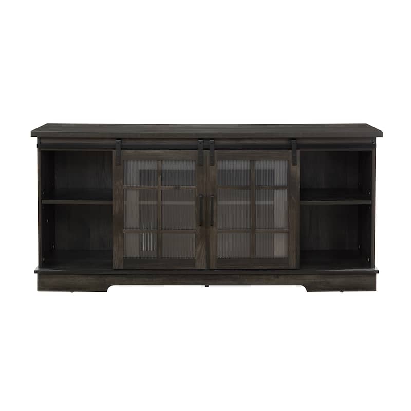 59" TV Stand with Sliding Glass Doors & Adjustable Shelves for TVs Up to 65"