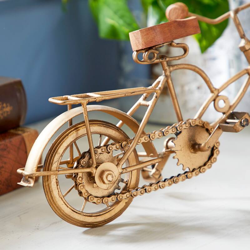 Gold Metal Bike Decorative Sculpture with Wood Accents - 11 x 4 x 8