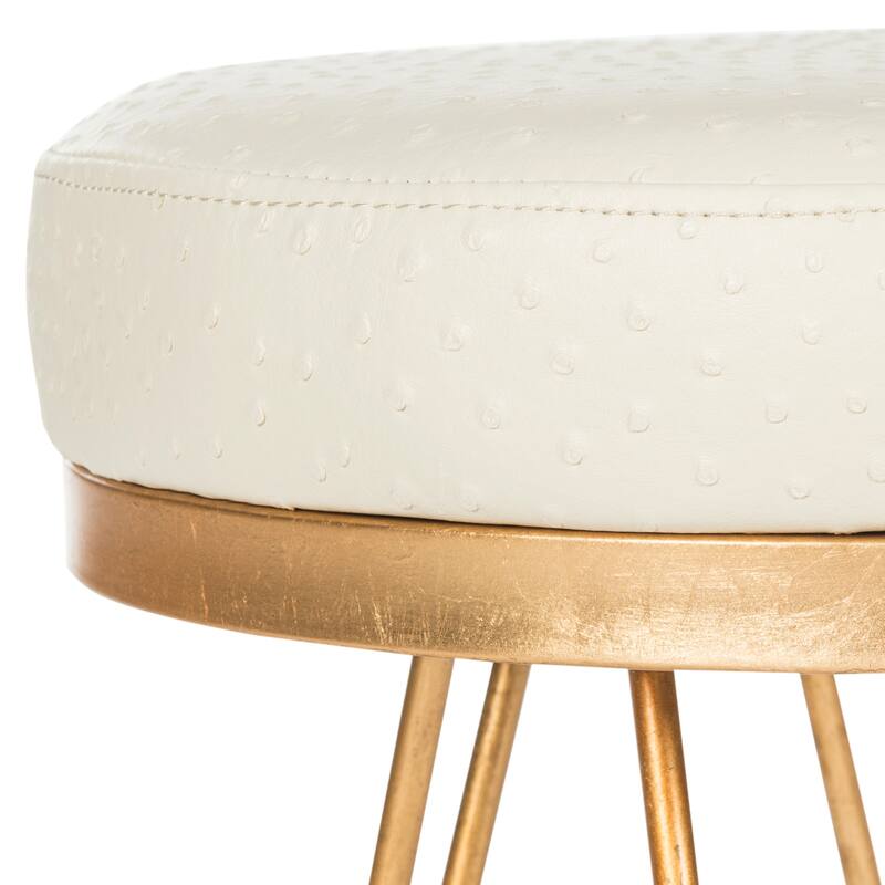 SAFAVIEH Scarlett Mid-Century Faux Ostrich Round Cream Bench - 16" x 16" x 17.8" - 16Wx16Dx18H
