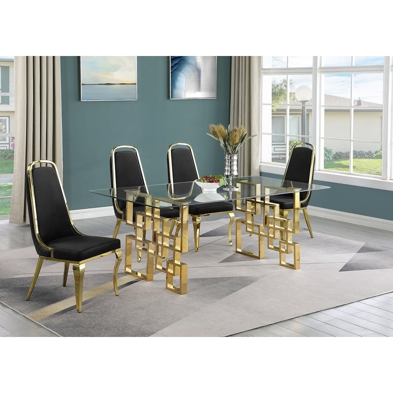 Best Quality Furniture Small Glass Table Dining Sets - 5pcs - Gold Chrome - Black