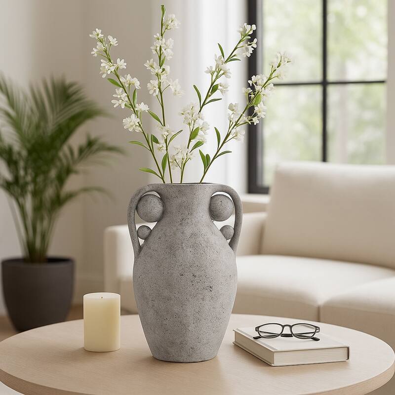 Terracotta Amphora Vase with Orbs Under Handles - Gray, 26"