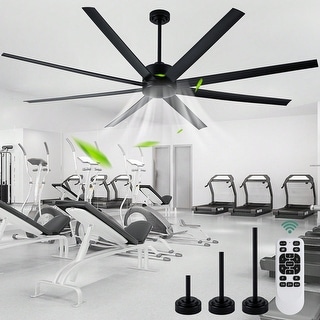 Cusp Barn 84 Inch Large Black Ceiling Fan Without Light, Industrial 8 Blades Quiet DC Motor Indoor/Outdoor Ceiling Fans for Gym