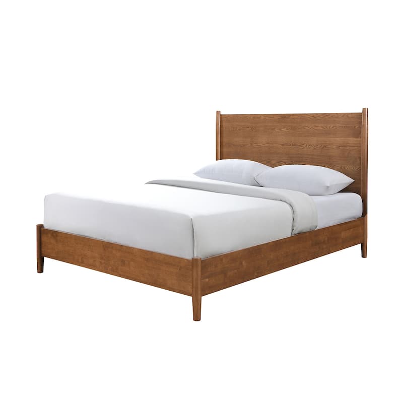 Wooden Full Size Bed with Round Tapered Legs in Walnut - Full - Walnut