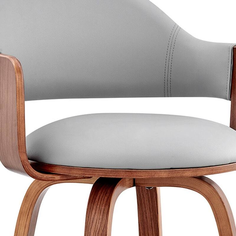 Contemporary Grey Faux Leather Swivel Bar Stool with Backrest and Footrest for Kitchen Island
