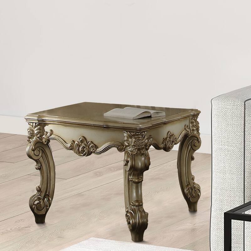 Wooden End Table in Gold Patina