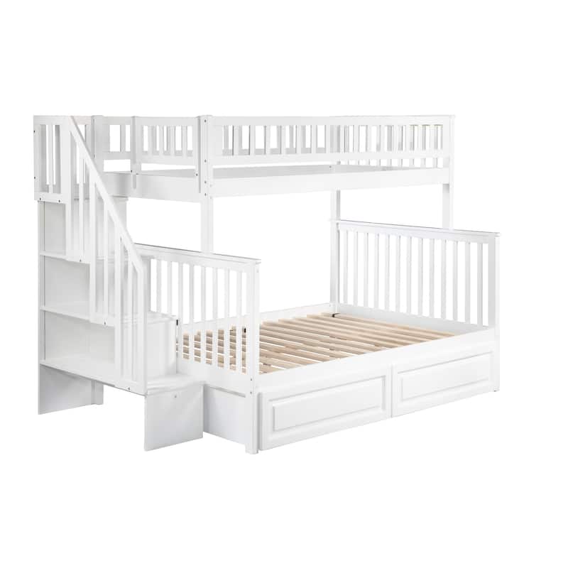 Woodland Staircase Bunk Bed Twin over Full with 2 Drawers in White