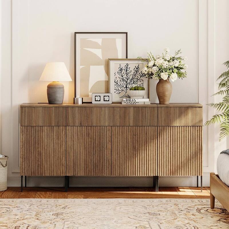 63" Modern Wood 3-Drawer Dresser With Reeded Design, Minimalist Dresser Organizer Storage - Walnut