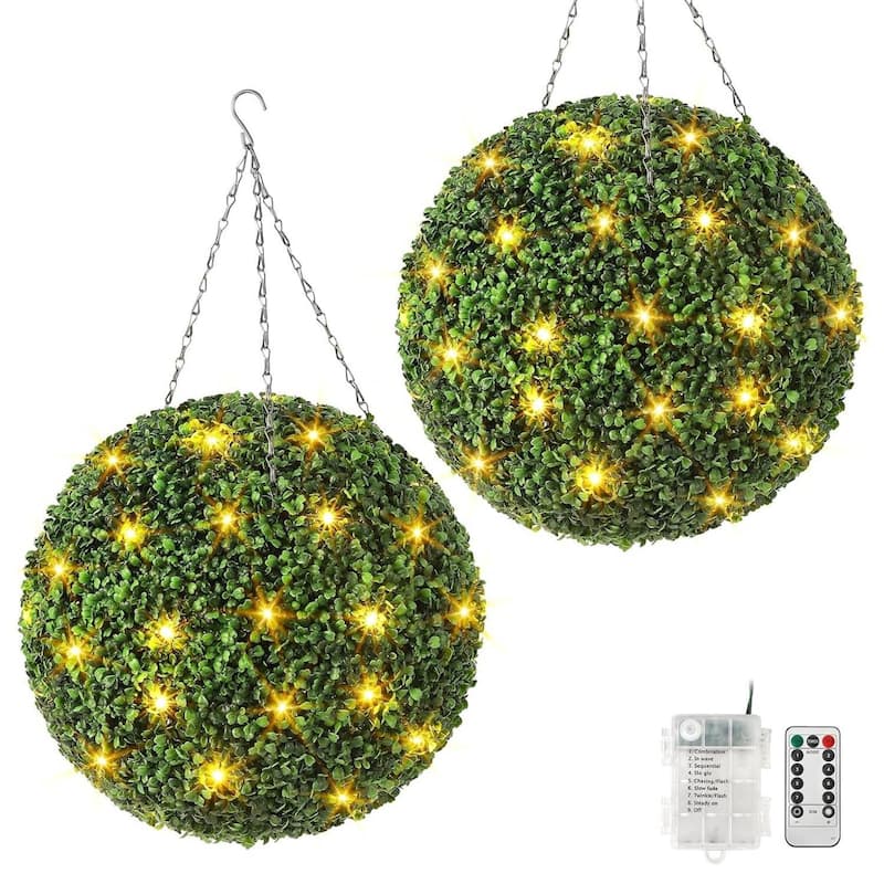 Pre-Lit Artificial Plant Topiary Ball Plant for Home Decor - 20 inch