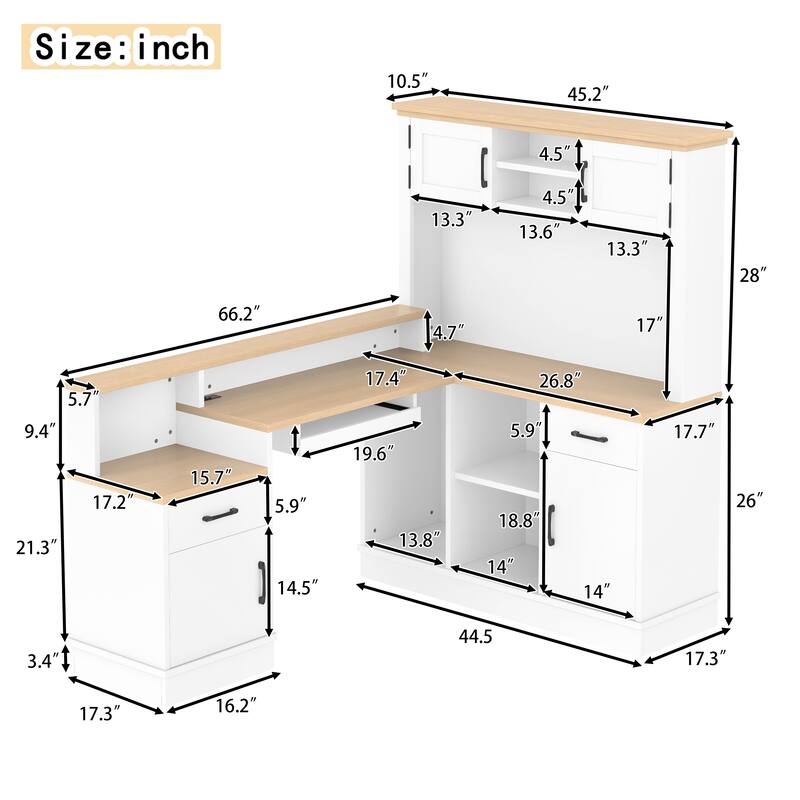 L-Shaped Computer Desk with outlet, Drawers, Bookshelf, Modern Corner Desk, L-Shaped Study Table Writing Desk
