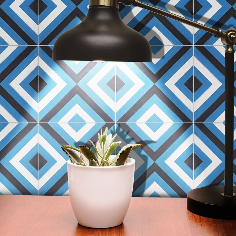 Jadida Handmade Cement Tile, 8x8, Black-Blue