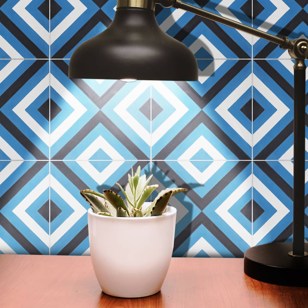 Jadida Handmade Cement Tile, 8x8, Black-Blue