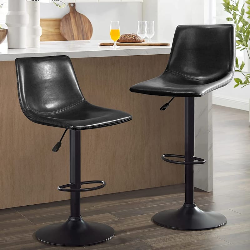 Bossin Adjustable Swivel Bar Stools with Backs – Counter Height - Set of 2 - Black
