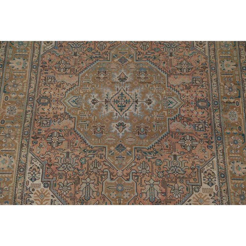 Geometric Tabriz Vintage Area Rug Hand-Knotted Wool Carpet - 6'8" x 9'7"