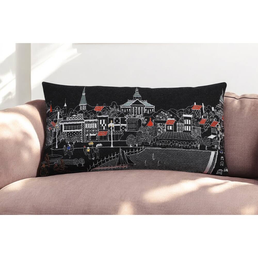 14" X 24" Black and White Hometown Pride Wool Lumbar Throw Pillow