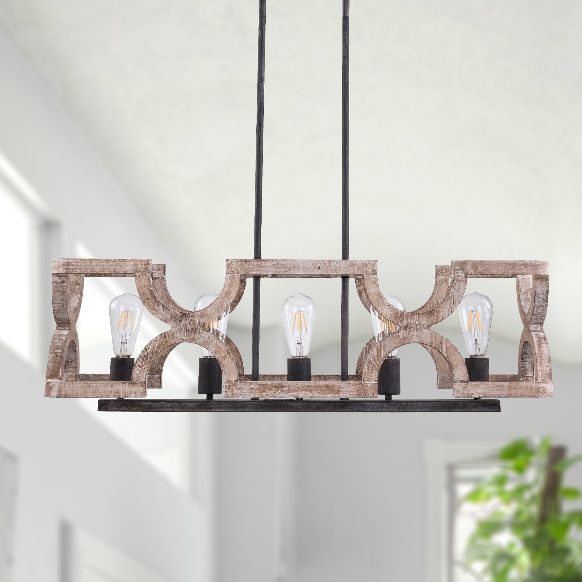5-Light Coastal Distressed Wood Chandelier Farmhouse Adjustable Kitchen Island Pendant Light - 20