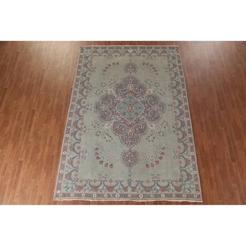 Hand Knotted Oriental 100% Wool Carpet Traditional Medallion Green Tabriz Area Rug - 10' 9'' X 7' 6''