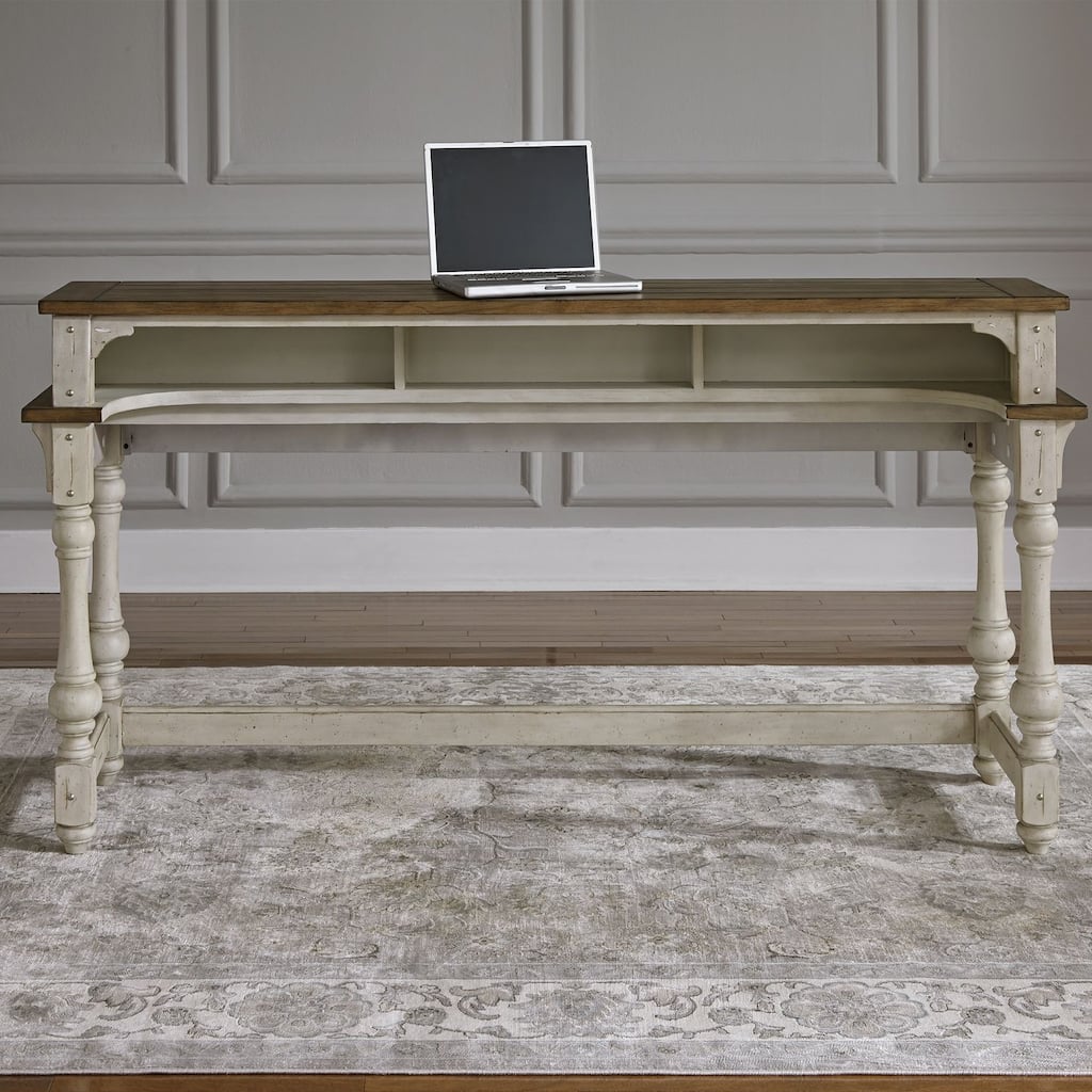 Morgan Creek Antique White Wire Brushed Tobacco Accents Console Bar Table