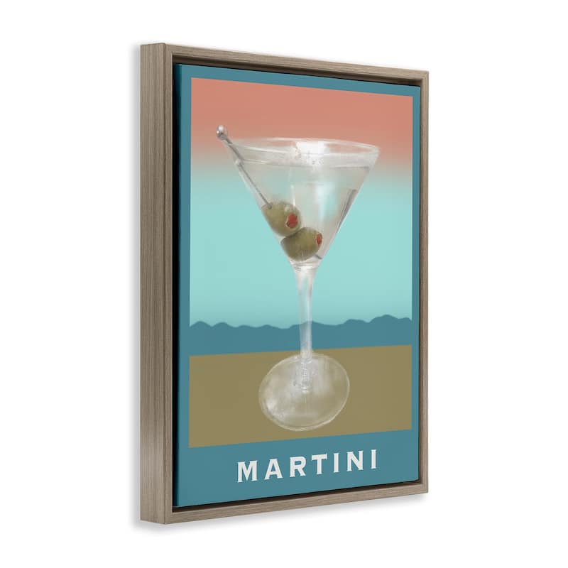 Stupell Martini over Muted Tones Framed Floater Canvas Wall Art Design By Matthew Piotrowicz