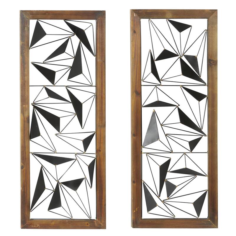 Metal Geometric Home Wall Decor with Wood Frame - Set of 2 Black - Roche River Decor - Black