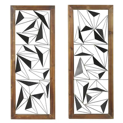 Metal Geometric Home Wall Decor with Wood Frame - Set of 2 Black - Roche River Decor