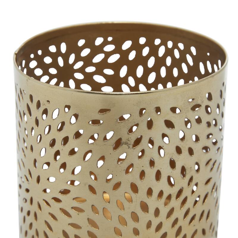 Metal Geometric Pencil Cup with Laser Carved Design - Gold - Roche River Decor