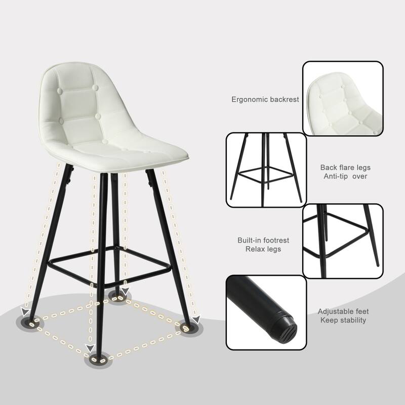 2-Pieces Metal Counter Height Barstools with Back and Footrest