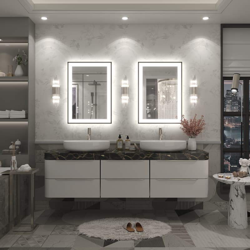 Extra Large Black Frame LED Bathroom Vanity Mirror with 3 Years Warranty and UL Certified