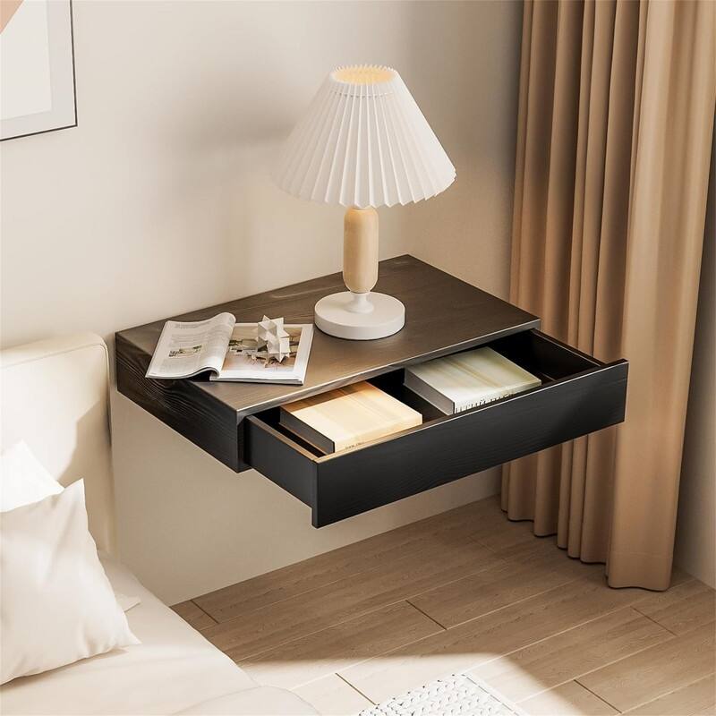 2 Packs Rustic Wood Floating Shelf with Drawer - 10.8"D x 16.7"W x 3"H