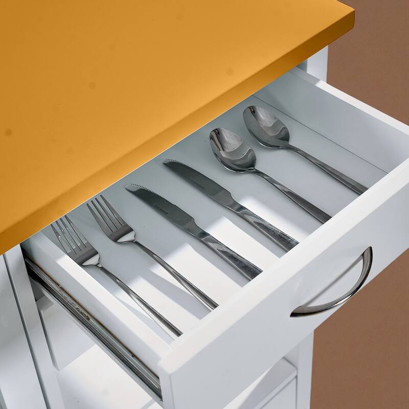 31" Rolling Kitchen Island Cart with Walnut Wood Top, Drawers, Glass Door Storage Cabinet & Towel Bar