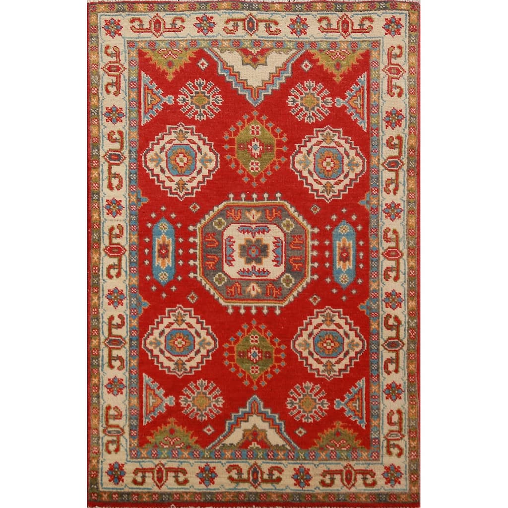 Traditional Red Kazak Foyer Rug Handmade Wool Carpet - 2'7"x 4'2"