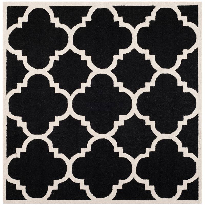 SAFAVIEH Handmade Cambridge Gullveig Modern Moroccan Wool Rug - 8' Square - Black/Ivory