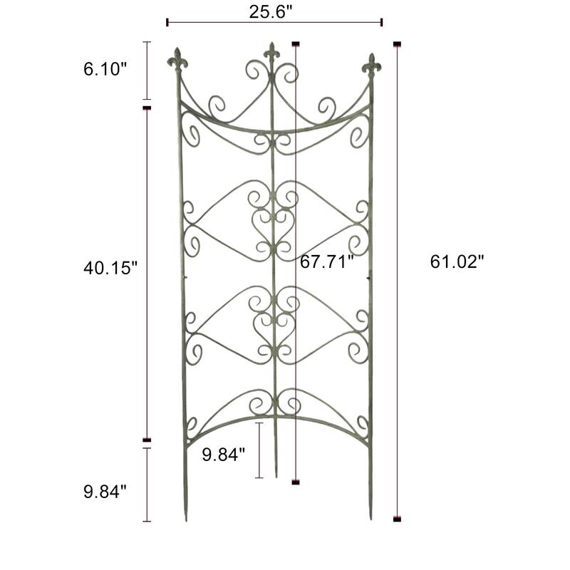 25.6" by 67.72"Iron Garden Fence, Pretty Vintage Green Rustic Style Decorative Fence Pannels, Plants Climbing Trellis