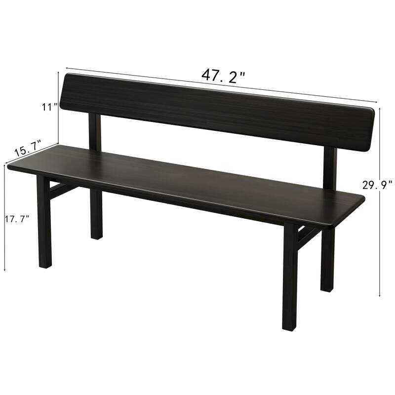 63" Farmhouse Dining Bench with Backrest Solid Wood Bench for Entryway