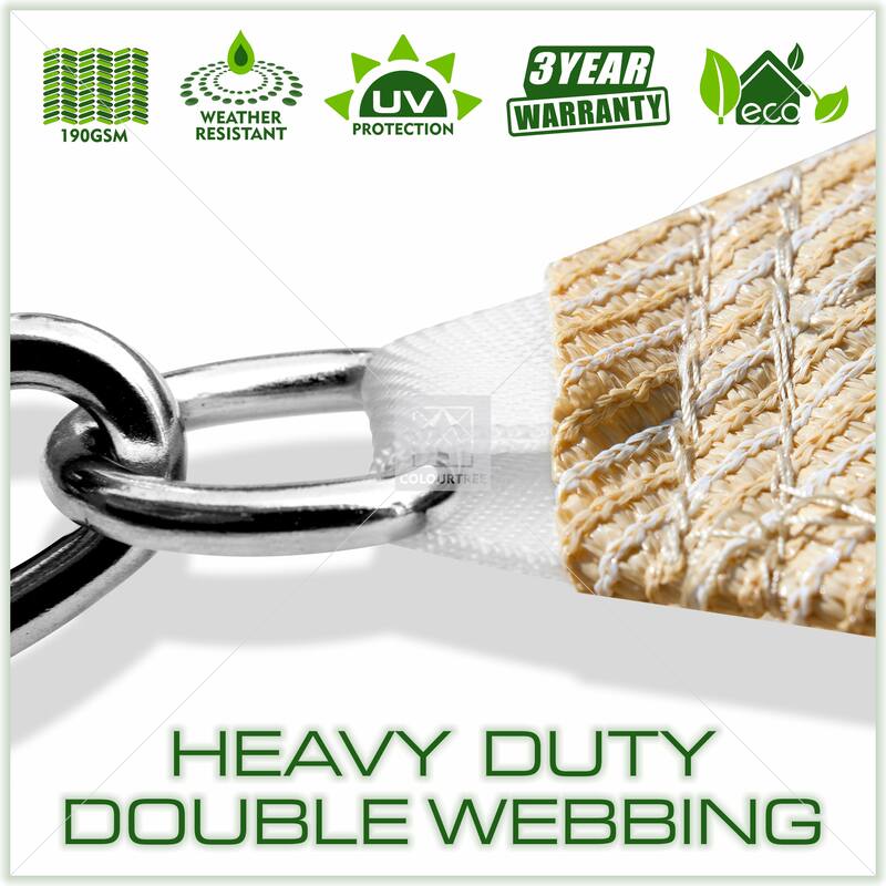 ColourTreeUSA Rectangle Sun Shade Sail 190 GSM HDPE with Winch Hardware