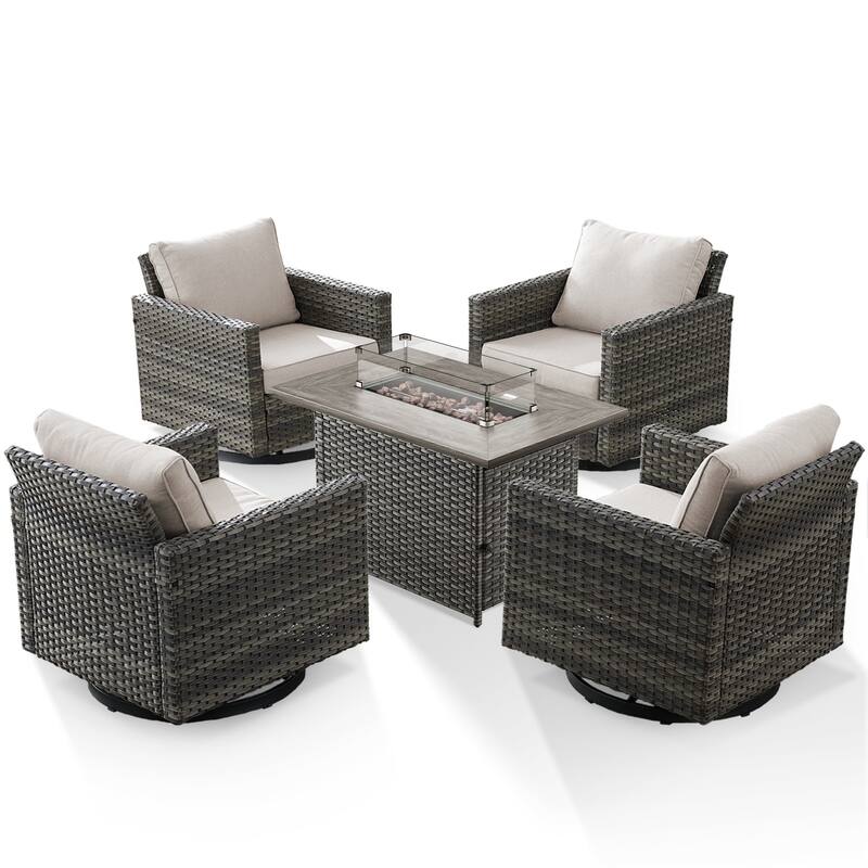 4 Pieces Swivel Chair with Fire Pit Table