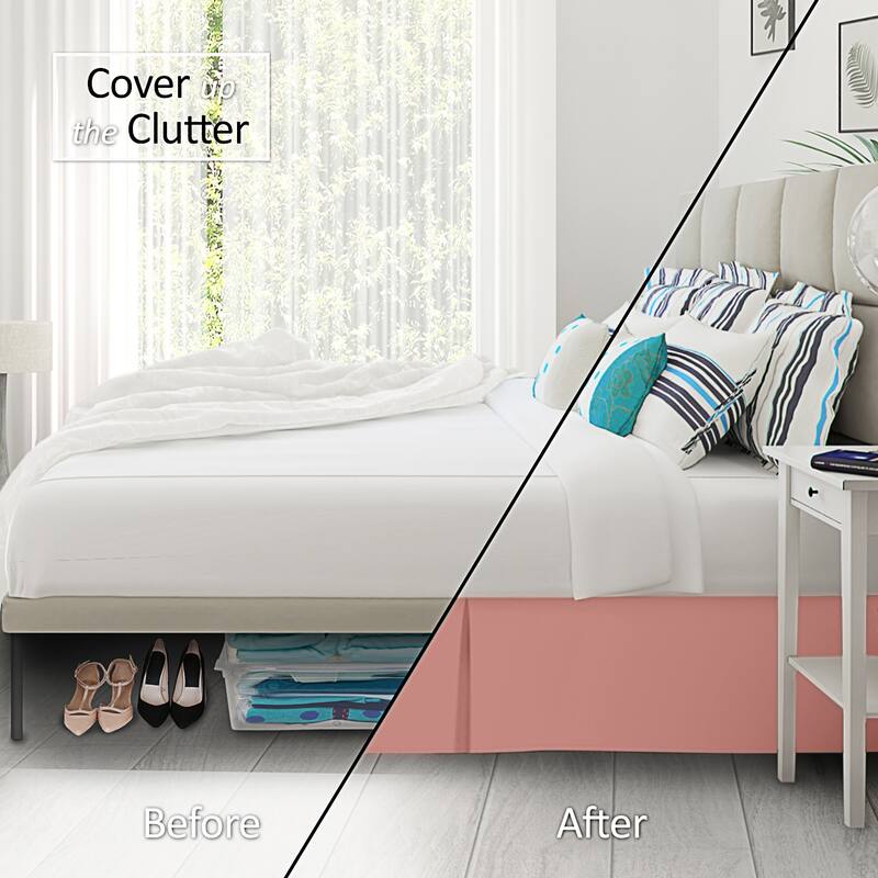 Clara Clark Pleated Bed Skirt-14 inch Tailored Drop - Soft Double Brushed Premium Microfiber Ruffle Bed Skirt - Includes 8 Pins