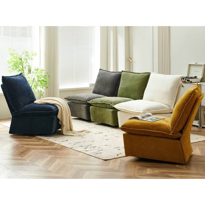 Modern 28.74" Upholstered Chenille 360 Swivel Rocking Chair with Metal Legs for Living Room
