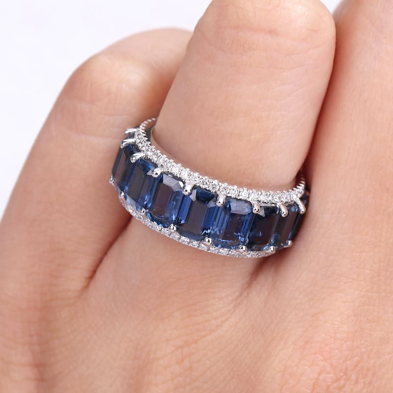 Miadora 14k White Gold 11 7/8ct TGW Blue Sapphire & 5/8ct TDW Diamond Eternity Wedding Band Ring