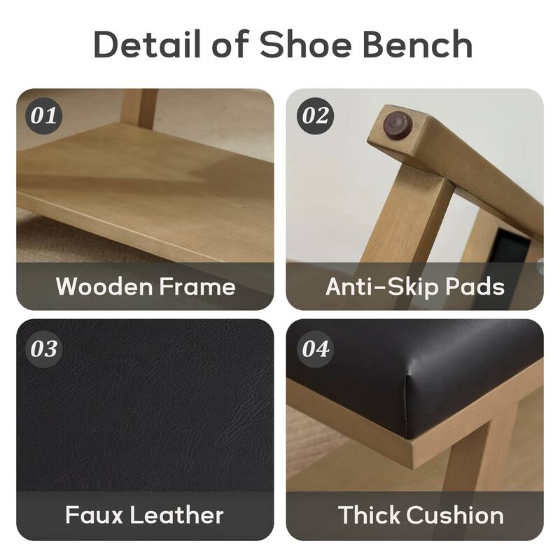 Solid Wood Shoe Bench with Cushion Entryway Shoe Bench
