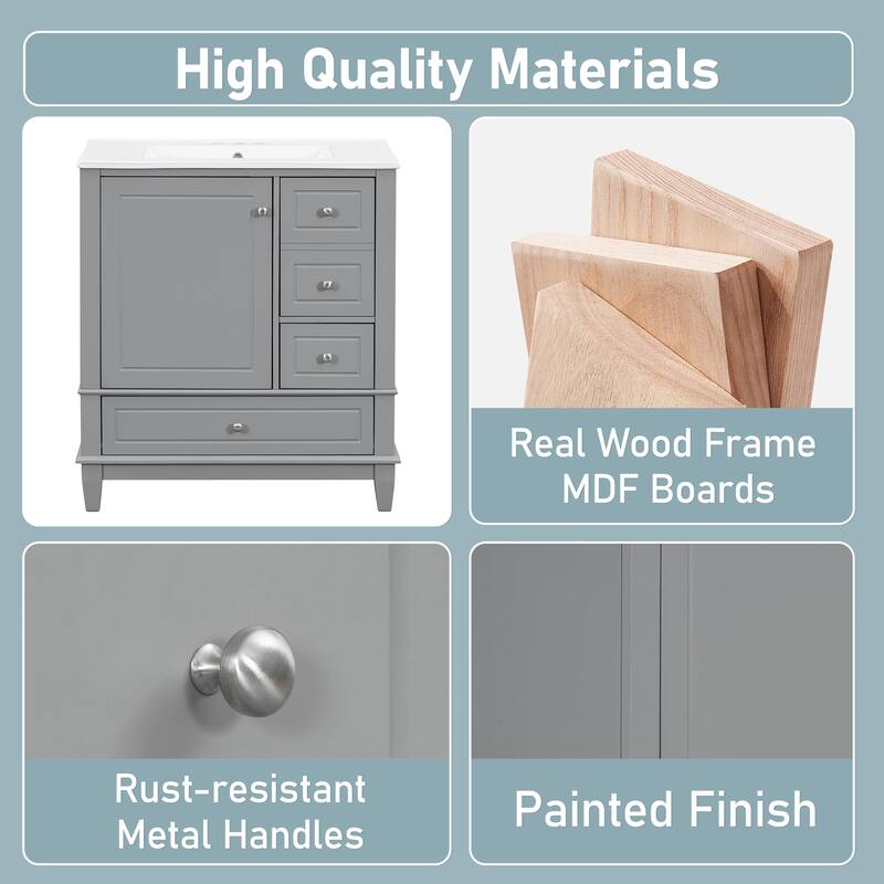 Bathroom Vanity with Sink, Bathroom Storage Cabinet with 3 Drawers and 1 Door, Bathroom Vanities with Solid Wood Frame