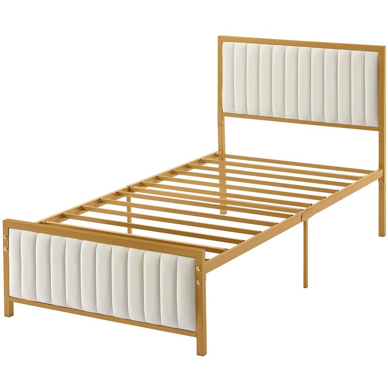 Javlergo Bed Frames with Upholstered Tufted Headboard and Footboard, Heavy Duty Steel Slats Platform, No Box Spring Needed