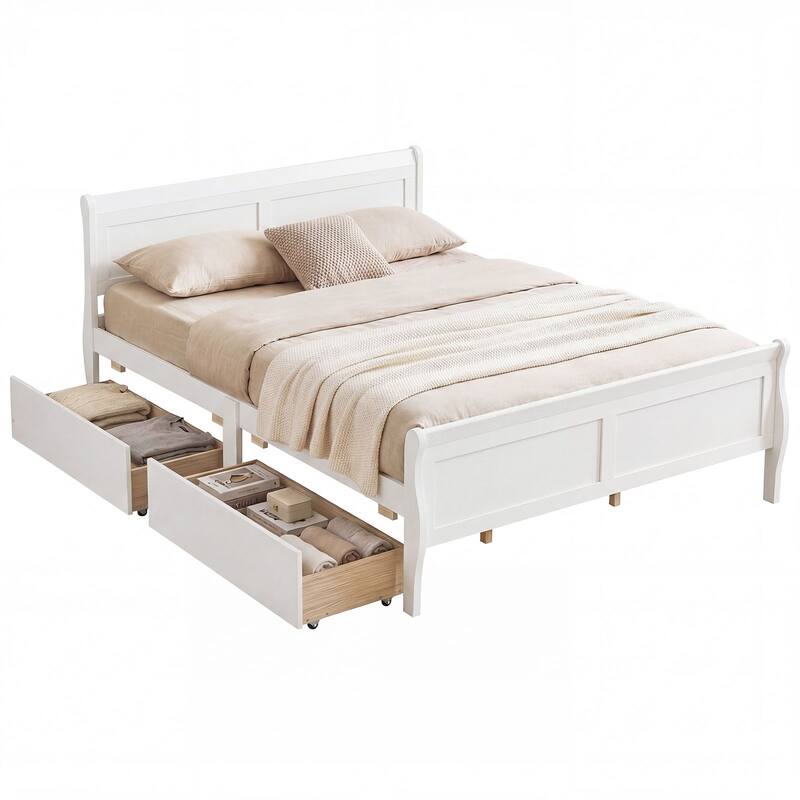 Costway Twin Size Bed Frame with 2 Storage Drawers Wood Platform Bed