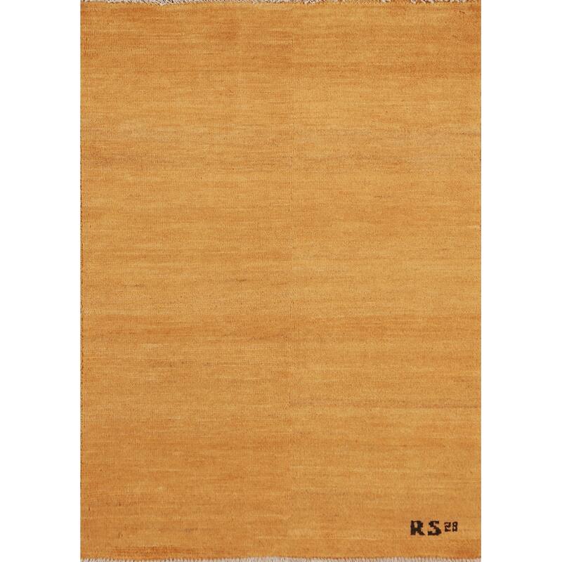 Yellow Rust Gabbeh Modern Rug Handmade Wool Carpet - 2'9" x 3'10"