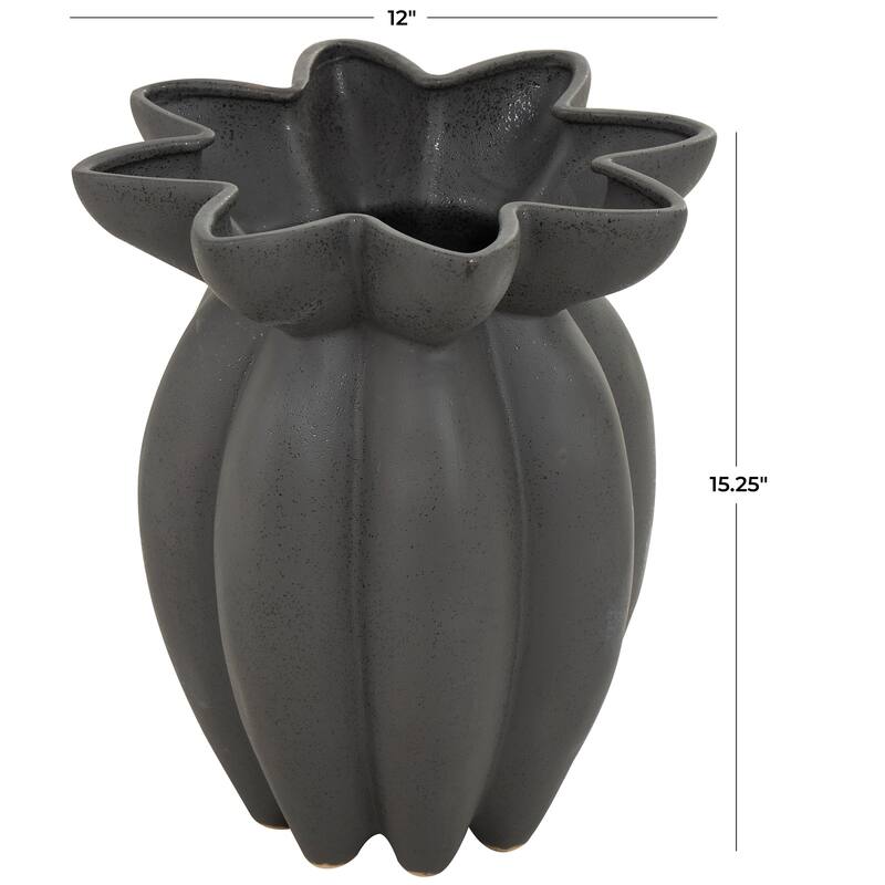 Black Ceramic Speckle Textured Vase with Tulip Style Opening