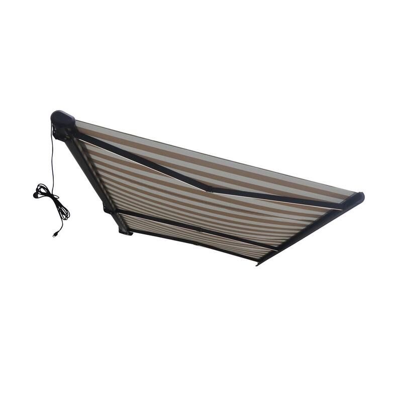 Italian Full Cassette Motorized Patio Awning with App and Remote Control - Beige/Bianco Striped - 16 x 10 Feet