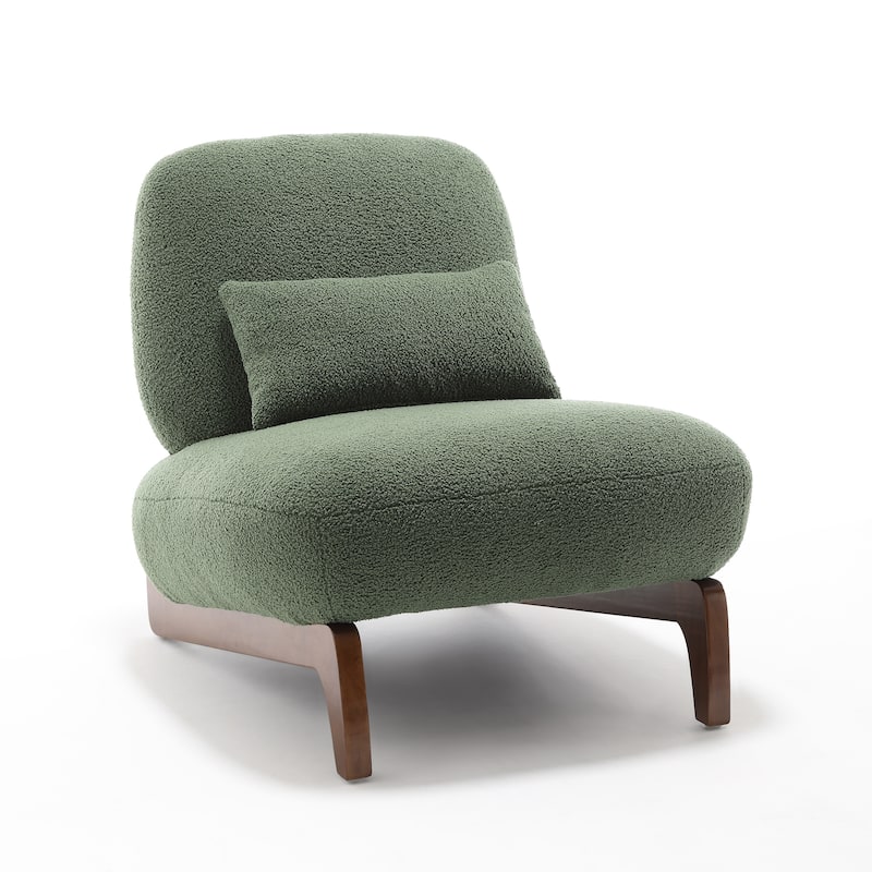 Modern Boucle Fabric Armlesschair Sofa Lounge Chair with Wood Frame - Green