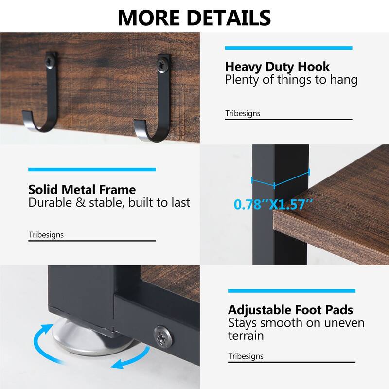 Hall Tree with Bench, Shoe Storage, Shelves and Coat Rack