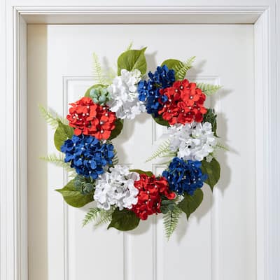 Glitzhome 22"D Artificial Patriotic Americana Hydrangea Wreath