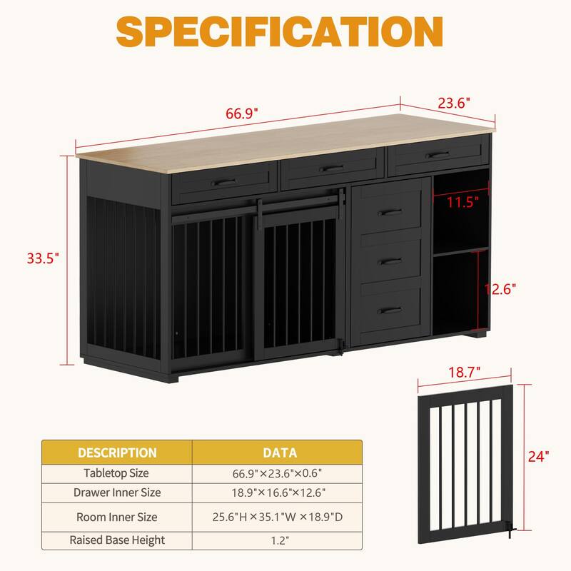Large Capacity ,6 Drawers ,Multi-Purpose Dog Crate Kennel Furniture